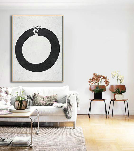 Modern Canvas Art,Geometric Art Black And White Minimal Painting On Canvas - Original Art